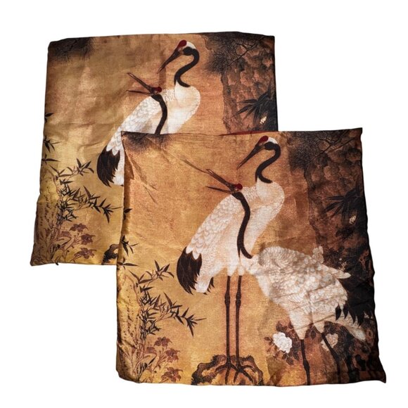 Set Of 2 Pier 1 Crane Print Pillow Covers Birds Luxury Art Deco Asian Decor - Picture 1 of 6